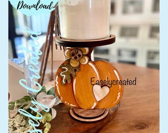 Holiday Candle Holder Stand Halloween Fall Harvest Pumpkin  Sign SVG  Holiday  Glowforge SVG  Table Setting Display Christmas