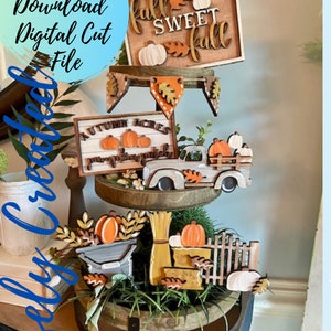 Fall Tiered Tray Digital Download File - Pumpkin Tiered Tray - Sweater Weather Tiered Tray DIY Kit -   Corn Maze Tiered Tray Glowforge File