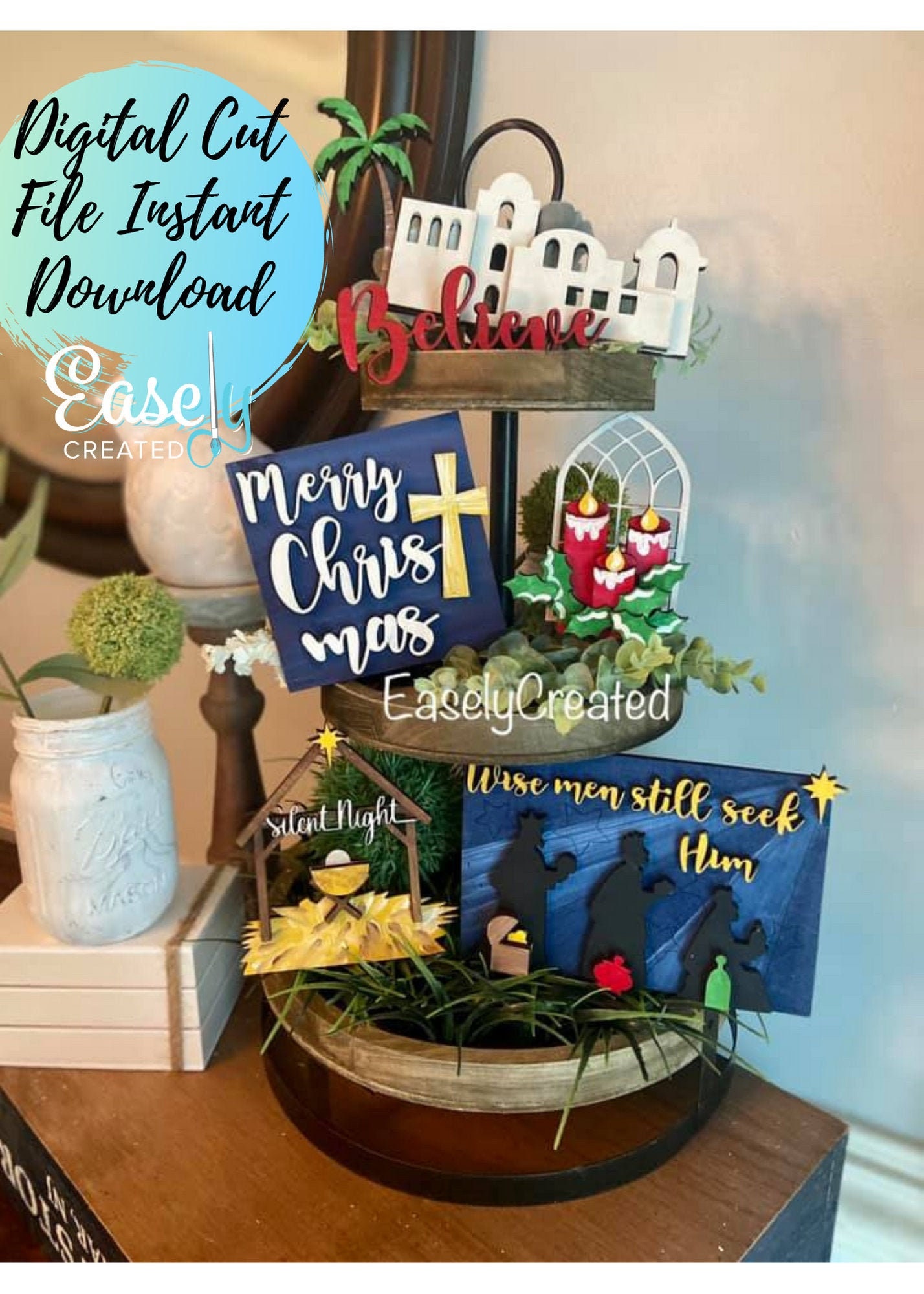 Nativity Tiered Tray Digital Download File - Glowforge Christmas Tier…