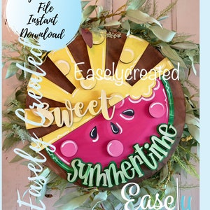 Watermelon Sumertime Door Hanger  Sign SVG File  - Hello Summer Door Hanger sign- Home Door Hanger - watermelon Sign Glowforge Ready Laser