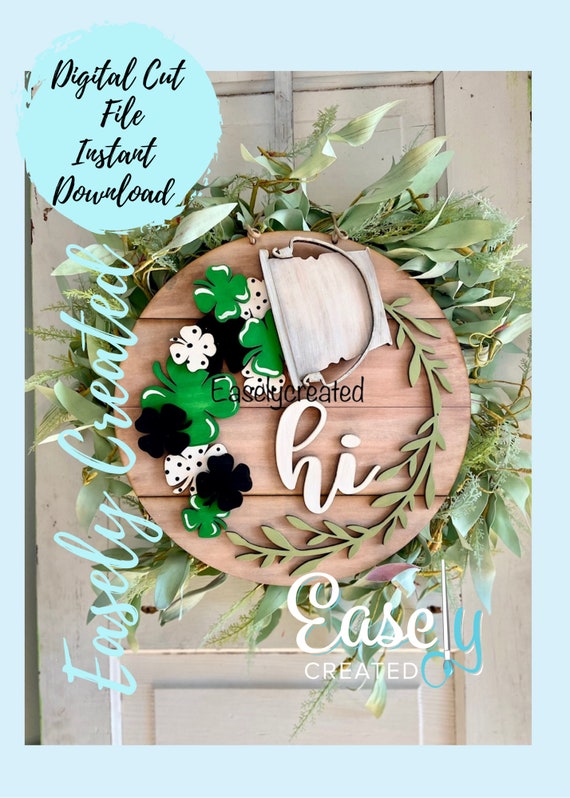 Interchangeable 15" Round Seasonal insert for Bucket Door Hanger  "Clover" Sign SVG  Holiday Porch Laser Ready  Glowforge SVG  Sign