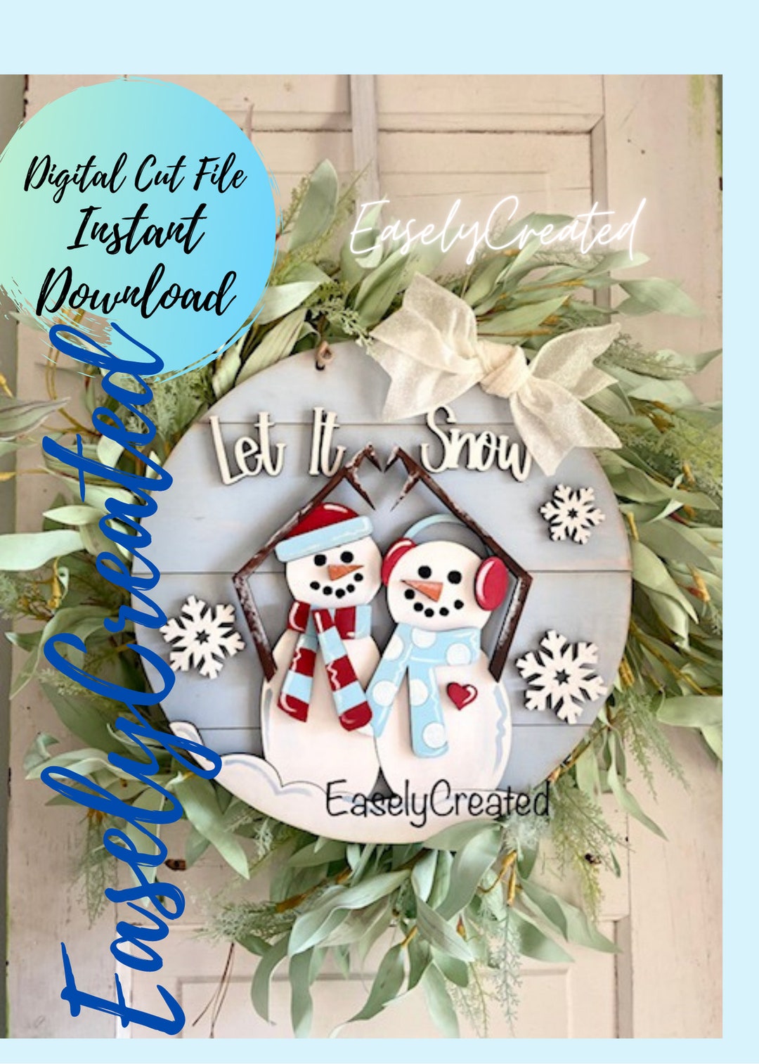 Snowman Door Hanger Sign SVG File - 15" Shiplap Let It Snow Sign ...