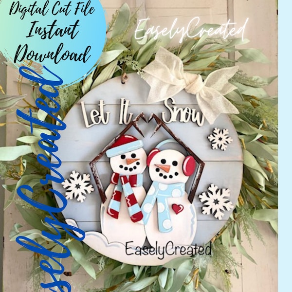 Snowman Door Hanger Sign SVG File  - 15" Shiplap Let it Snow Sign Christmas Sign SVG Snowballs for Sale Sign -Winter Door Hanger Sign