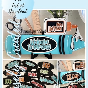 Welcome to Our Classroom Interchangeable Class Crayon Sign SVG - Seasonal Interchangeable Sign - Seasonal  Glowforge SVG
