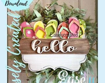 Interchangeable Seasonal INSERT for Door Hanger "Summer Flip Flops" Sign SVG  Holiday Porch Laser Ready  Glowforge SVG