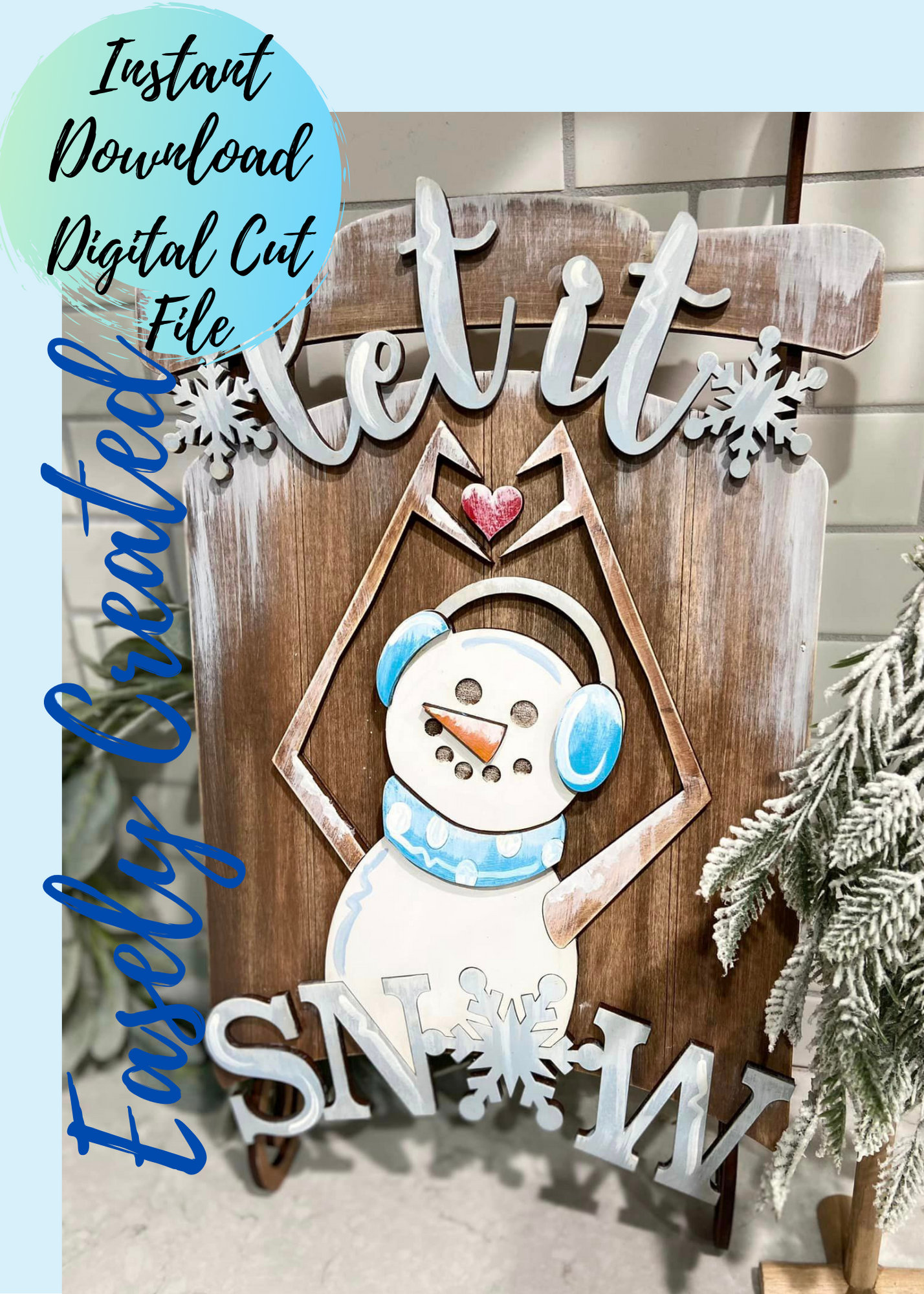 Snowman Sled Door Hanger Sign SVG File - 18" Sled Let It Snow Sign ...
