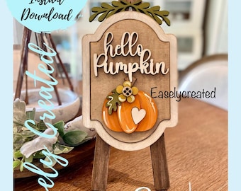 Table Top Easel Interchangeable insert &quot; Hello Pumpkin&quot;  Sign  - Seasonal Interchangeable Glowforge SVG Home changeable Season Holiday