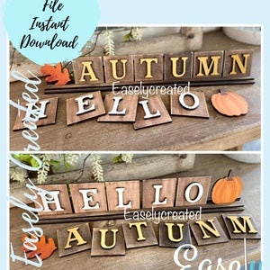 Scrabble Tile Letter Sign Hello Pumpkin and Autumn Leaves SVG File  Halloween Fall leaf Sign Sign SVG -  Sign Glowforge SVG