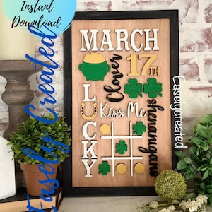 March Digital File - St Patrick Day Sign - Shenanigans Sign -  Kiss me Im Irish SVG sign - Lucky Clover Sign Glowforge Word Collage