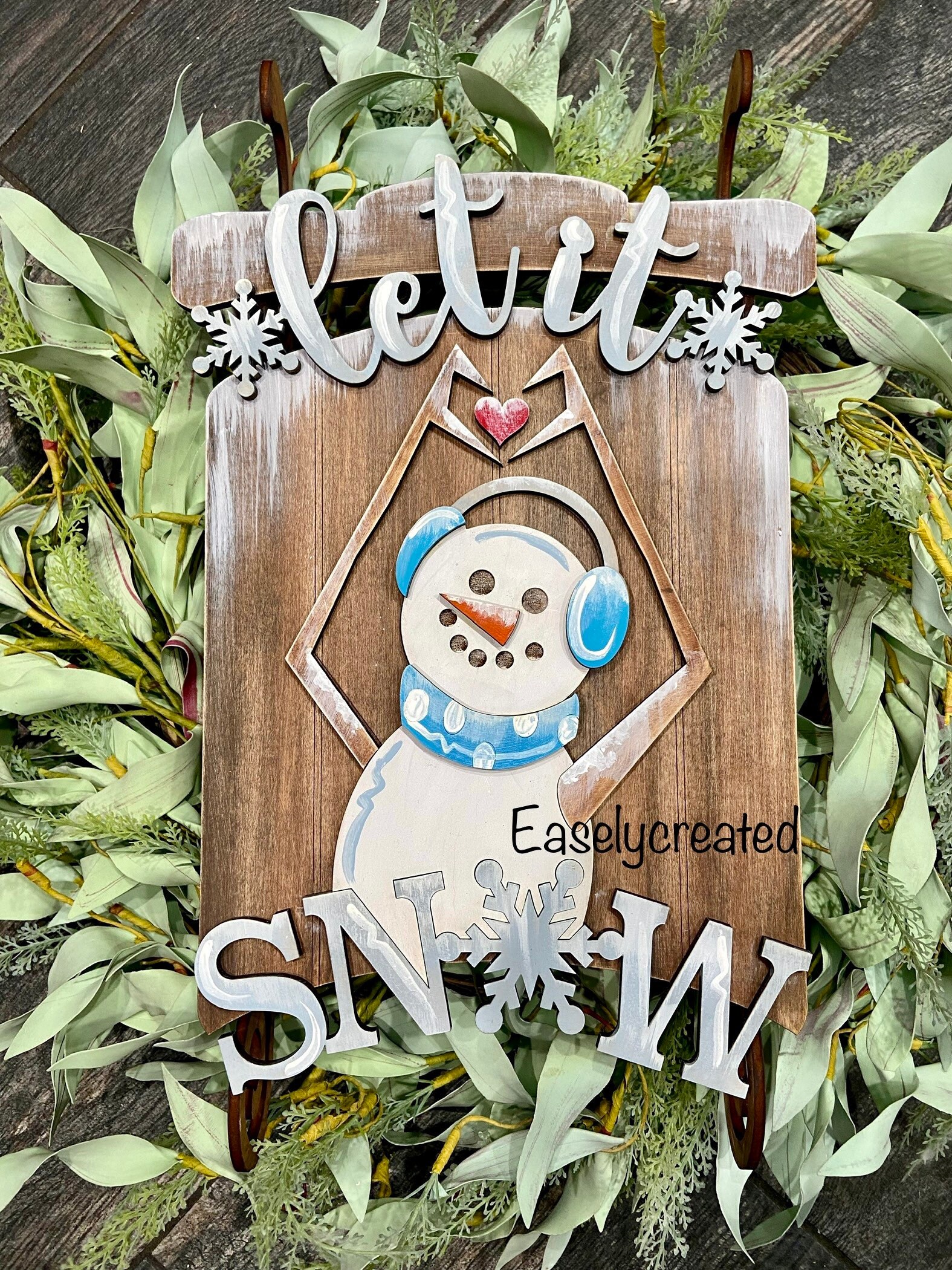 Snowman Sled Door Hanger Sign SVG File - 18" Sled Let It Snow Sign ...