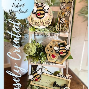 Bee Tiered Tray Digital Download File - Summer  DIY Tiered Tray Honey Bee Tiered Tray Glowforge File Bee Sign Tiered Tray