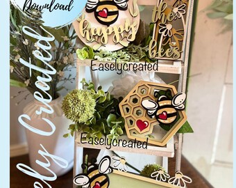 Bee Tiered Tray Digital Download File - Summer  DIY Tiered Tray Honey Bee Tiered Tray Glowforge File Bee Sign Tiered Tray