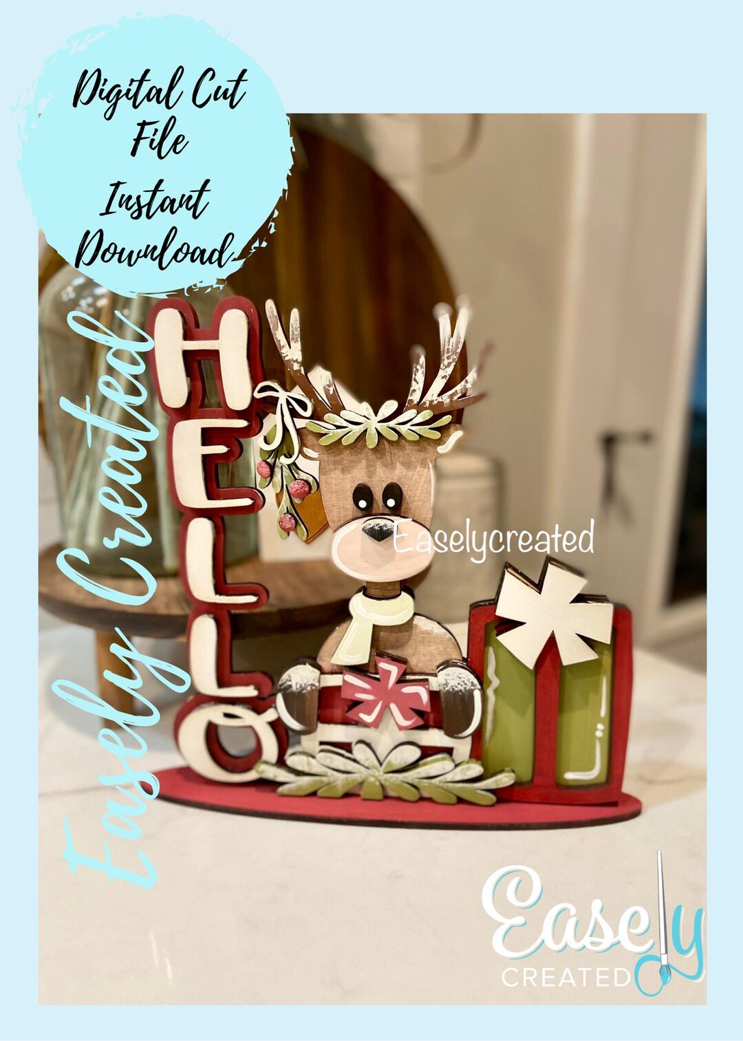 Hello Reindeer Christmas Holiday Self Sitter Sign SVG Holiday Christmas ...