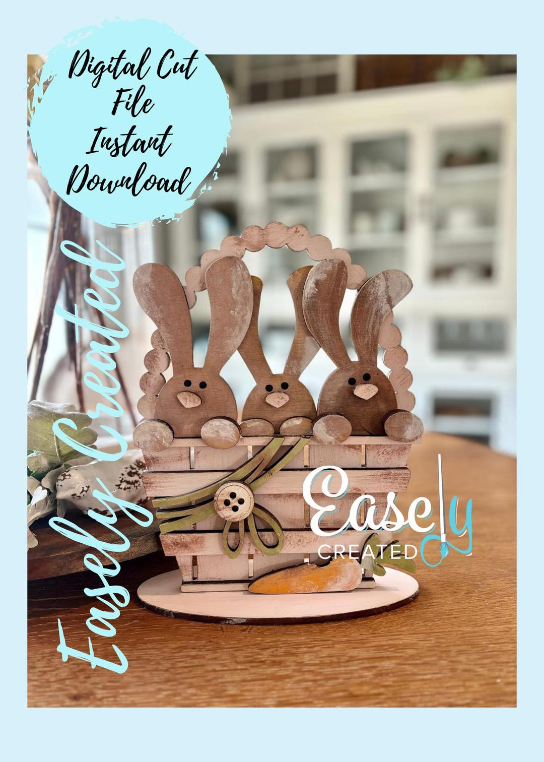 Basket Shelf Sitter Spring Easter Bunny Sign Glowforge Laser Ready SVG ...