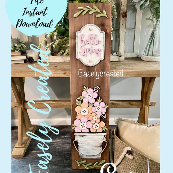 4ft Interchangeable Porch Leaner insert "Hello Spring Flowers" Seasonal Sign SVG  Holiday Porch Laser Ready  Glowforge SVG