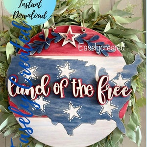 4th of July Door Hanger SVG  Digital File - America Door Hanger - Patriotic Sign -  4th of July Sign Stars and Stripes Sign