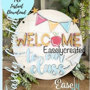 Welcome to our Class Classroom Teacher Door Hanger Sign SVG File  Pencil Sign SVG -  Sign Glowforge Laser Ready SVG