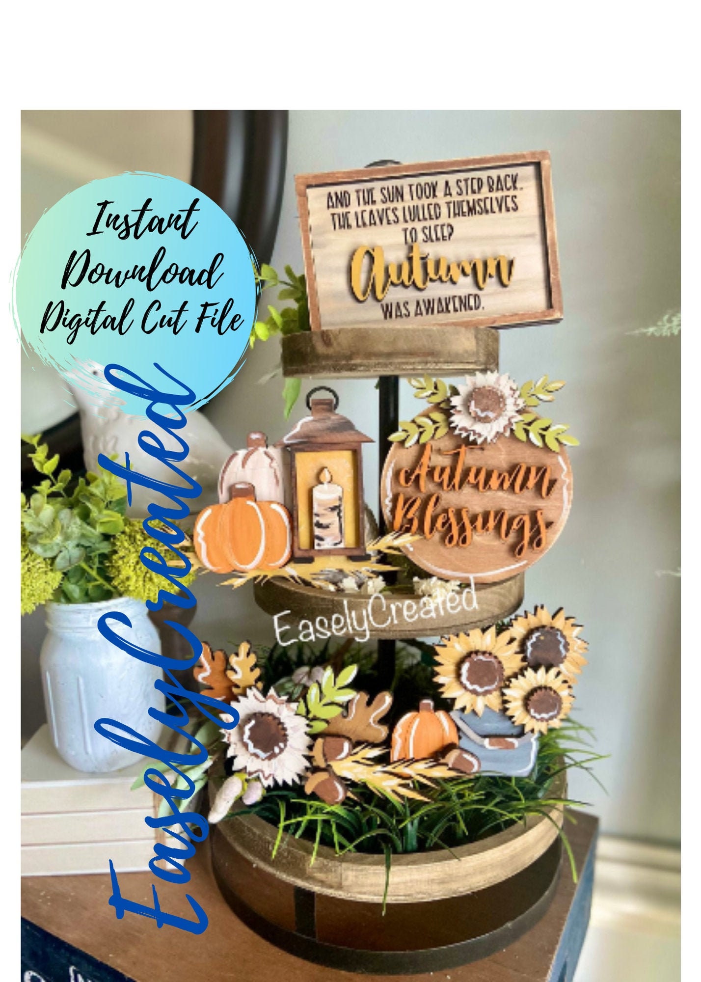 Fall Lantern Sunflower Tiered Tray Digital Download File - Glowforge ...