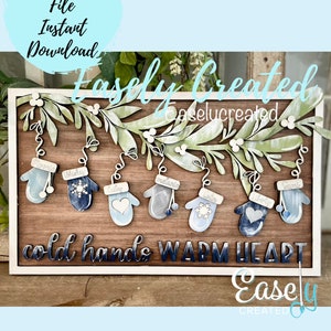 Winter Mittens Personalized Hanging on Branch  SVG File  Holiday  Christmas Display  Sign SVG -  Sign Glowforge Laser Ready