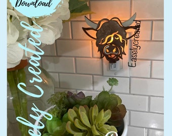 Highland Cow Night Light Attachment SVG  Holiday  Glowforge SVG  Nite Lite Interchangeable Seasonal Sign