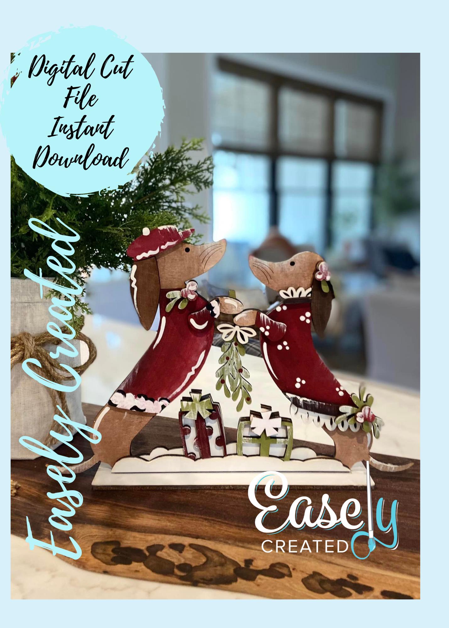 Shelf Sitters Winter Holiday Christmas Doxie Sausage Dachshund  Dog Sign Glowforge Laser Ready SVG Digital Download
