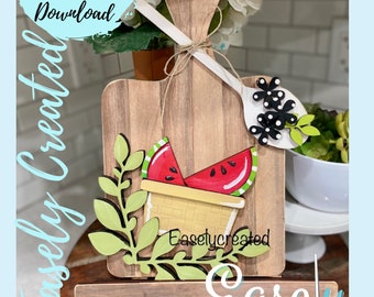 Faux Cutting Board Interchangeable insert and spoon only "Watermelon" Holiday Sign SVG  Holiday Porch Laser Ready  Glowforge SVG  Sign