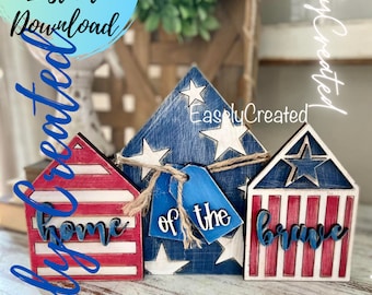 4. Juli Zeichen SVG Digitale Datei - Amerika Heimat des tapferen Zeichens - Vaterländisches Zeichen 4. Juli Schild Sterne und Streifen Haus Regalsitter