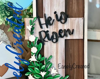 Easter He is Risen Sign Digital File - Easter Door Hanger Sign - Spring Sign -  Cross SVG sign - laser cut File Religious Easter Sign
