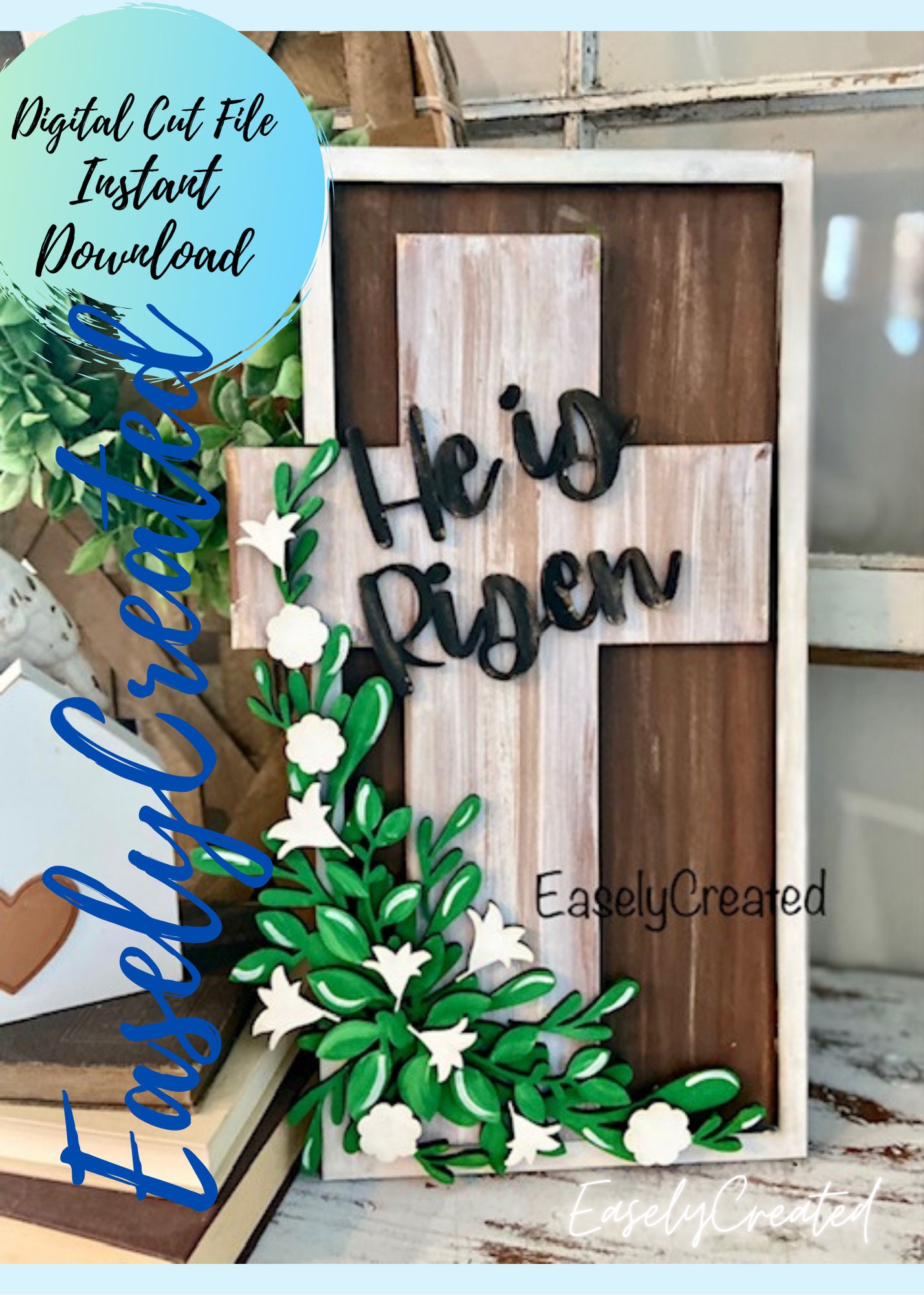 He Ix Risen Sign Easter He is Risen Sign Digital File - Easter Door Hanger Sign - Spring ...