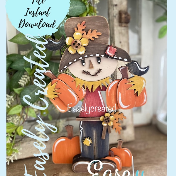 Fall Scarecrow  Pumpkin Chunky Feet Shelf Sitter  SVG File  Autumn Decor Sign SVG -  Sign Glowforge Laser Ready