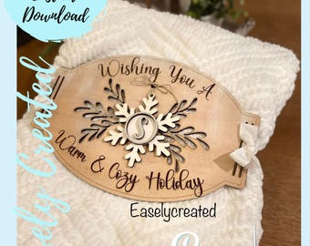 Blanket Tag with Ornament -  Wishing you a warm and cozy Holiday  - Digital SVG Download Glowforge Laser Christmas Winter  Gift