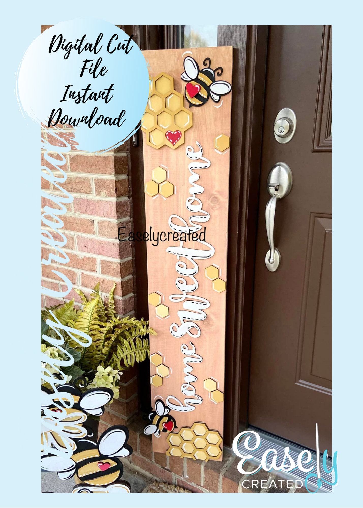 Bee Home Sweet Home Porch Leaner Sign SVG File Spring Summer Hive Porch ...