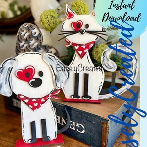 Bundle Katze und Hund Valentinstag DIY SVG Digitale Datei - Kinder DIY Projekt - Valentine Zeichen - Shelf Sitter Hund Shelf Sitter svg Hund