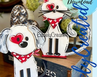 Bundle Cat and Dog Kids Valentine DIY SVG  Digital File -Kids DIY Project - Valentine Sign - Valentine Shelf Sitter Dog shelf sitter svg Dog