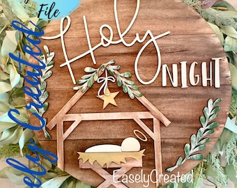 Merry Christmas O Holy Night Door Hanger SVG  Digital File - Farmhouse Christmas  Jesus Holiday Sign SVG Glowforge Christmas  Happy Holidays