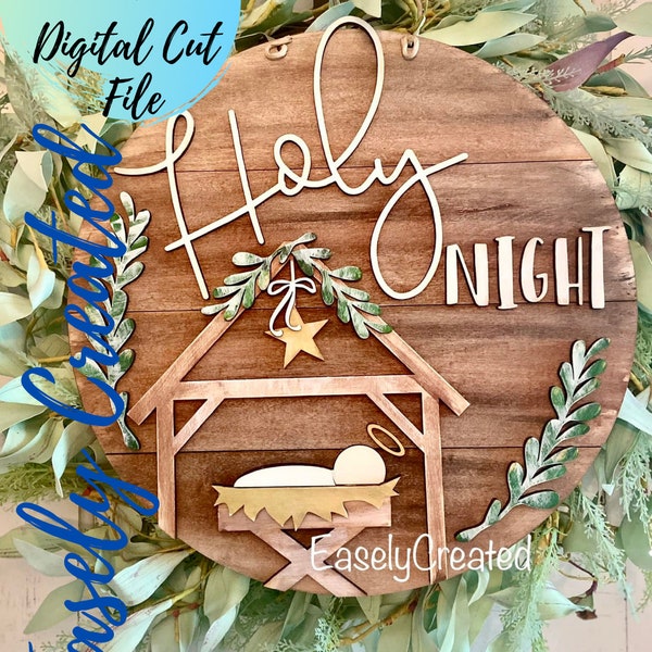 Merry Christmas O Holy Night Door Hanger SVG  Digital File - Farmhouse Christmas  Jesus Holiday Sign SVG Glowforge Christmas  Happy Holidays