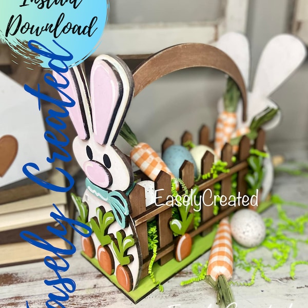 Easter Basket SVG File  - Bunny Basket Sign SVG Welcome Sign SVG bunny svg Easter Table Centerpiece Egg Basket