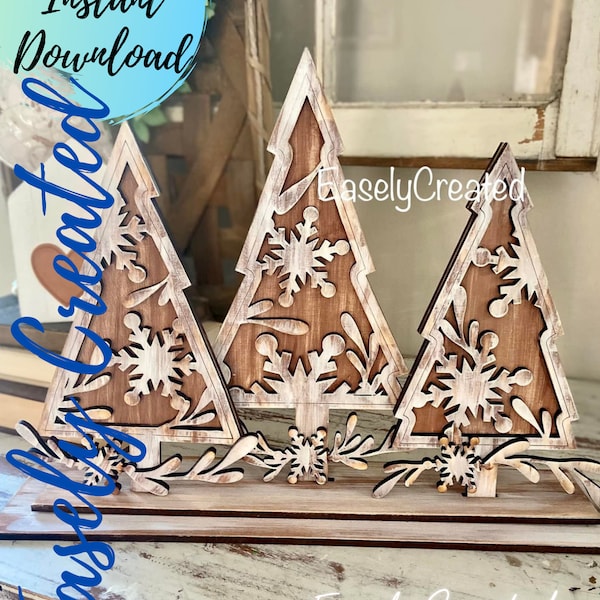 Winter Tree SVG Snowflake Shelf sitter Sign- Christmas Tree Sign  SVG  Sign Tree SVG Glowforge Laser Cut File Holiday Ornaments