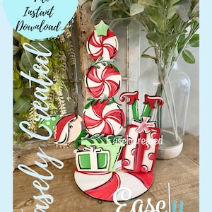 Stacked Peppermint Elf Shelf Sitter Christmas Sign  SVG File  Whimisical Elves  Display  Sign SVG -  Sign Glowforge Laser Ready