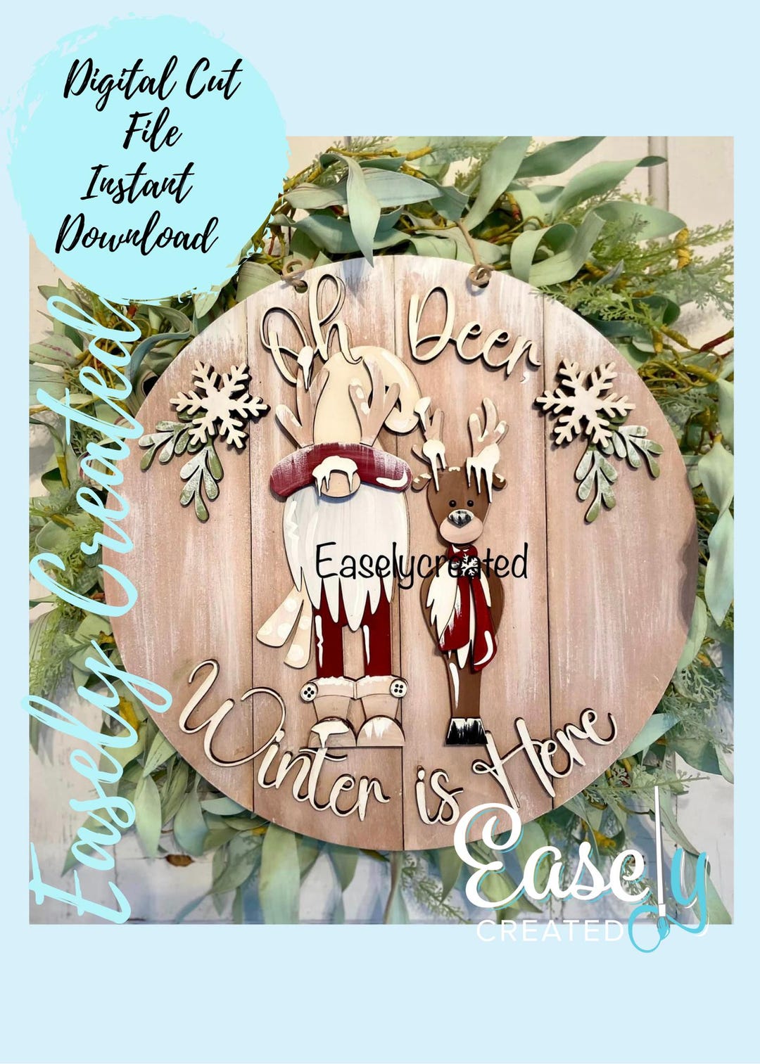 Oh Deer Winter is Here Reindeer Gnome Door Hanger Sign SVG Holiday ...