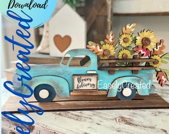 Seasonal Interchangeable Sign SVG File  - Seasonal Interchangeable Truck - All Seasons Interchangeable  Sign SVG Vintage Truck with Flowers