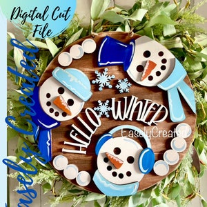 Snowman Door Hanger Sign SVG File  - 15&quot; Shiplap Let it Snow Sign Christmas Sign SVG Snowballs Sign -Winter Door Hanger Sign Hello WInter