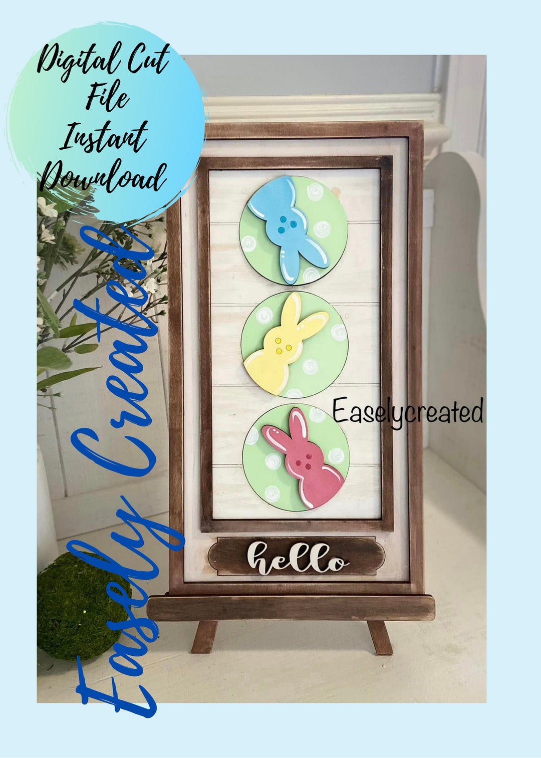 Three Circle Easter Bunny Interchangeable Bunny Sign SVG Seasonal ...