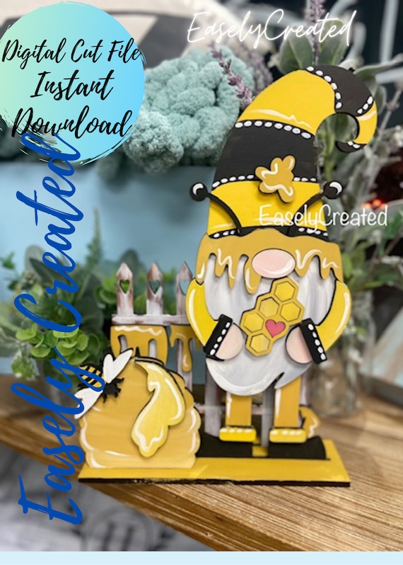 Summer Bee Gnome 13' Shelf Sitter Sign SVG File  Spring Honey Bee Gnome Sign- Beehive Gnome Sign SVG - Gnome SVG