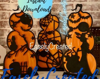 Halloween SVG File  Halloween Stacked Pumpkin Sign - Set of 3 Designs- Halloween Sign Sign SVG - Witch Sign