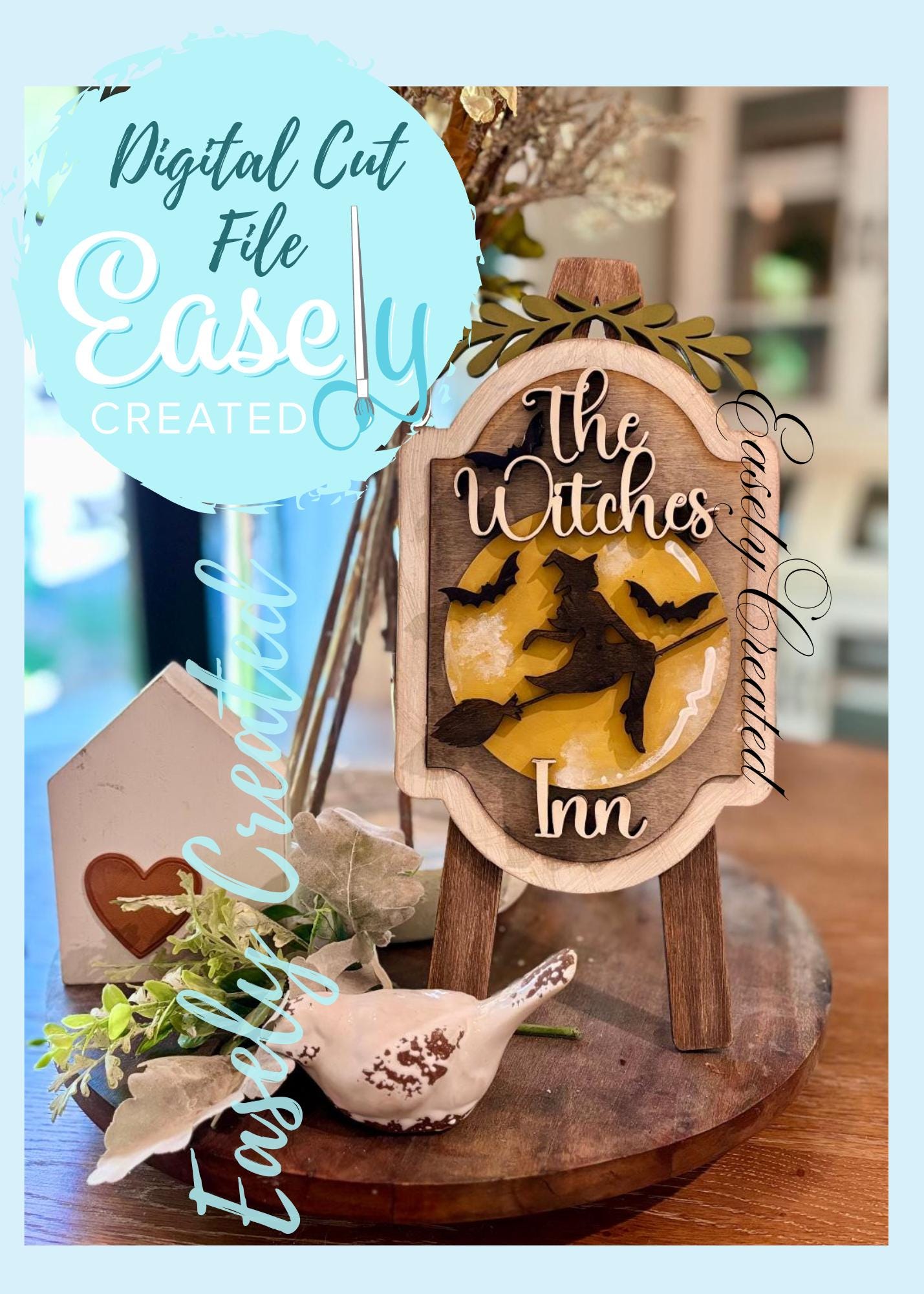 Table Top Easel Interchangeable insert " The Witches Inn "  Sign  - Seasonal Interchangeable Glowforge SVG Home changeable Season Holiday