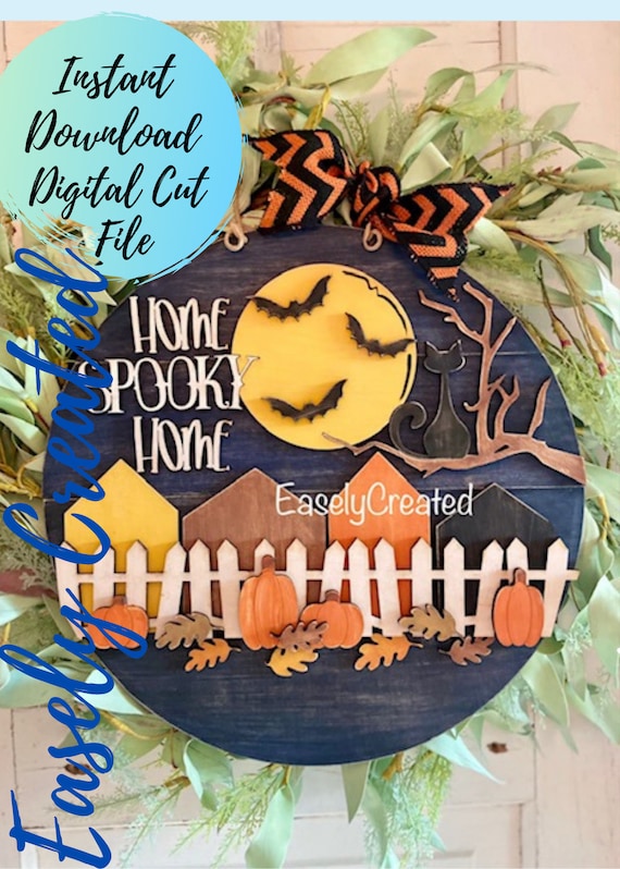 Home Spooky Home Door Hanger Sign SVG File  Fall SVG hanger sign- Halloween Sign SVG - Autumn Door Hanger 15 shiplap door hanger