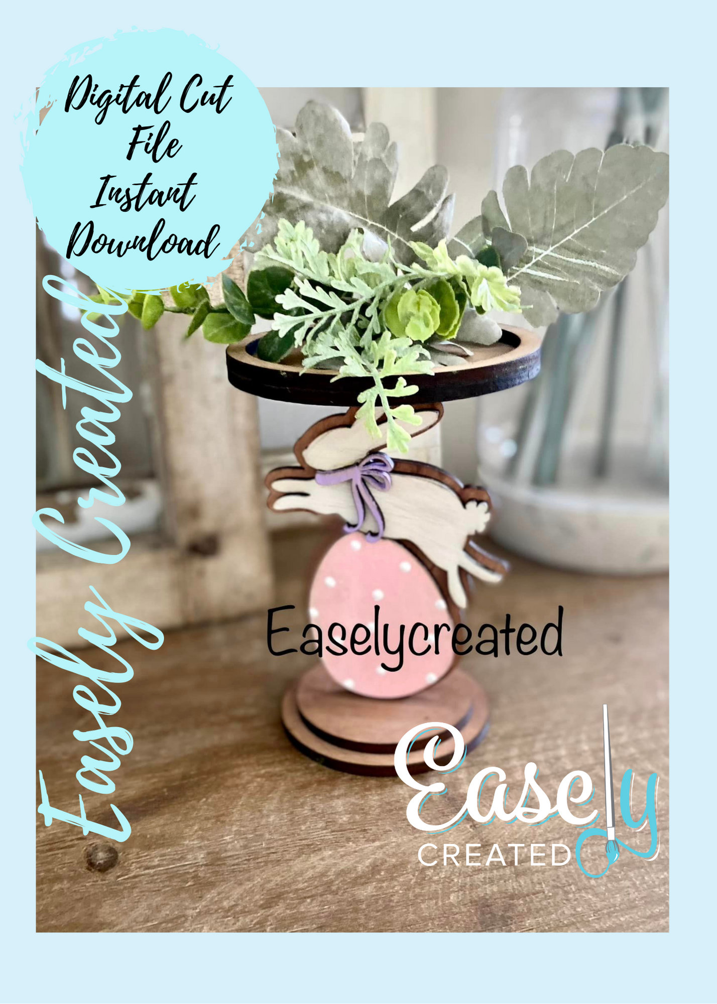 Holiday Spring Easter Bunny Jumping Egg Candle Holder Plant Stand  Sign SVG  Glowforge SVG  Table Setting Display