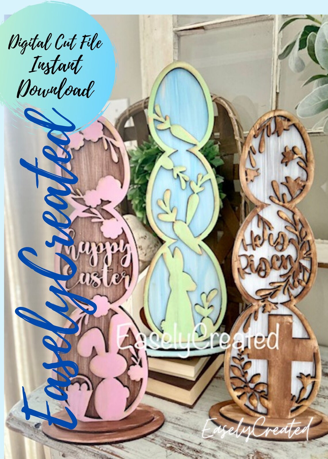 Easter SVG File Stacked Egg Sign- He is Risen Sign SVG - Bunny Shelf ...