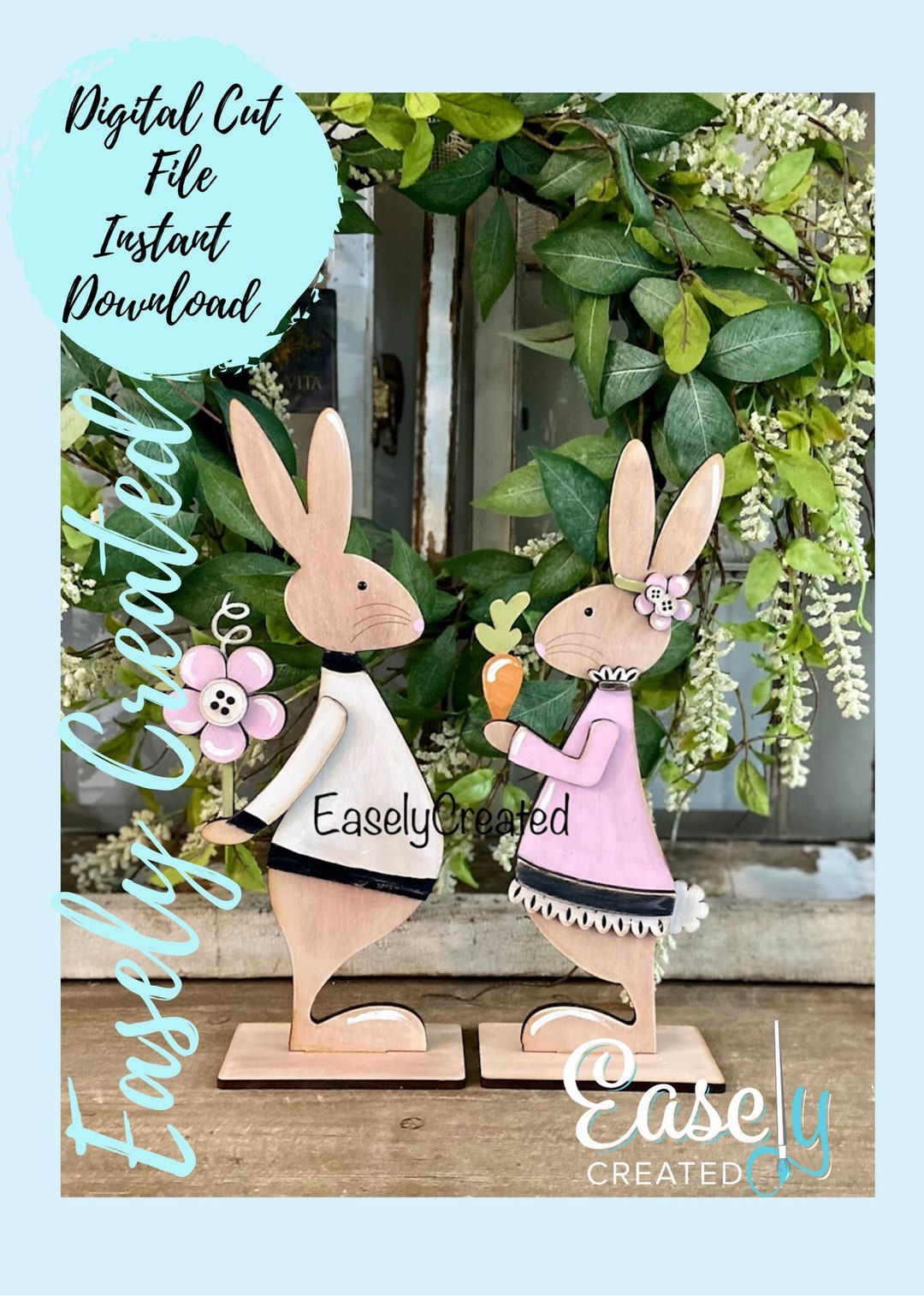Shelf Sitters Spring Easter Bunny Sign Glowforge Laser Ready SVG ...